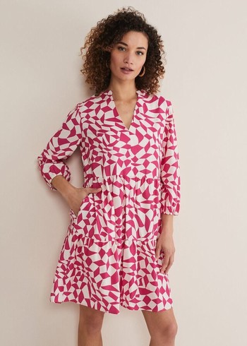 Phase Eight Kesia Geo Swing Dress Pink USA | 2704596-WF